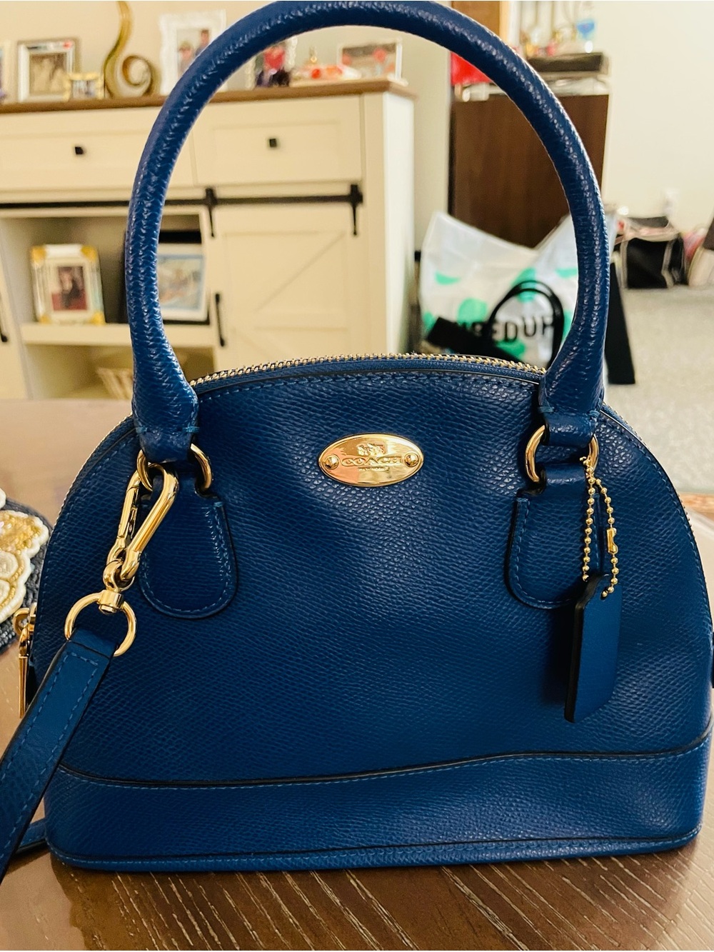 Beautiful COACH mini Cora domed crossbody satchel bag in lovely royal blue